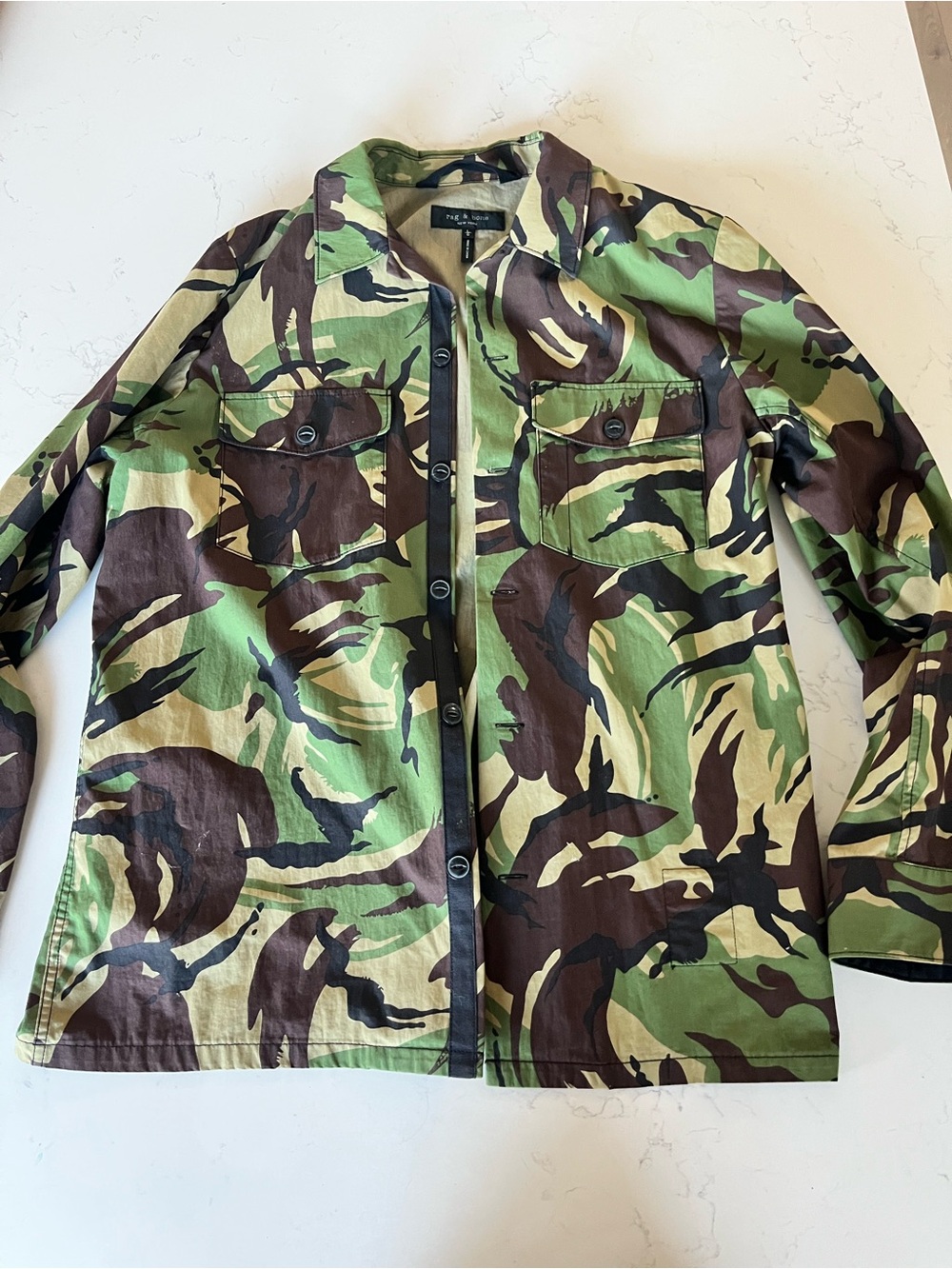 rag & bone Green Brown Camo Button-Front Shirt Jacket
